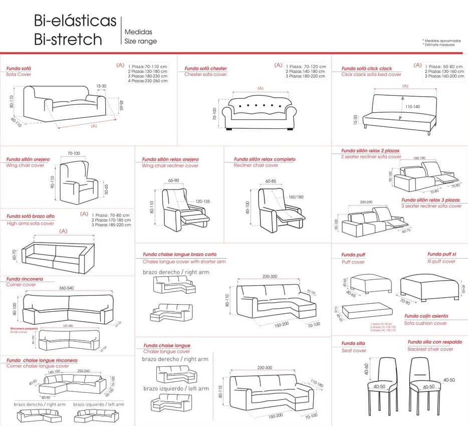 Medidas Fundas Sofá Bielásticas Belmarti