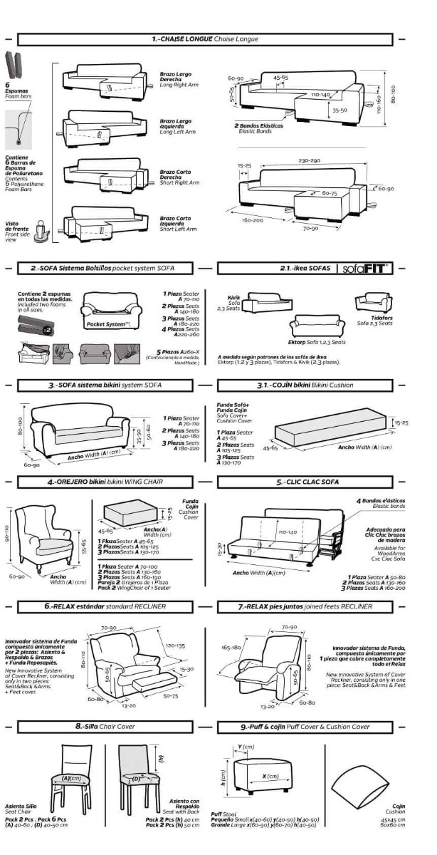 Medidas Fundas Sofá pocket sistema bolsillos Nueva Textura